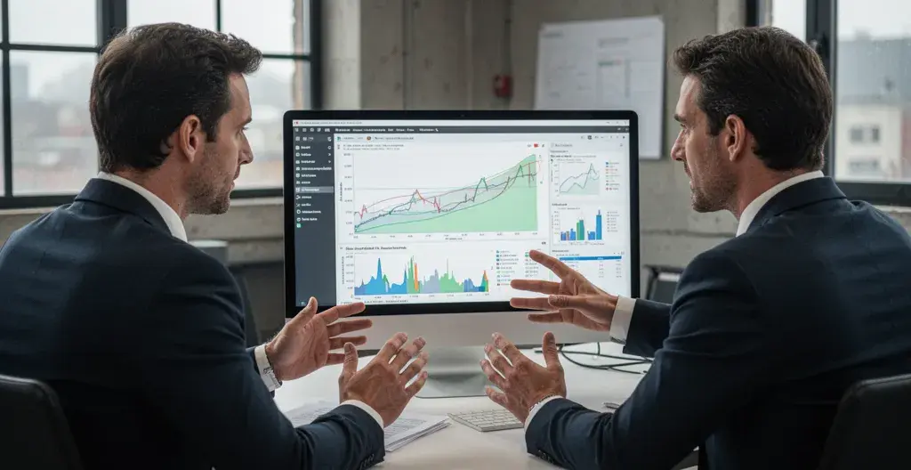 Professionnels analysant graphiques consommation électricité entreprise